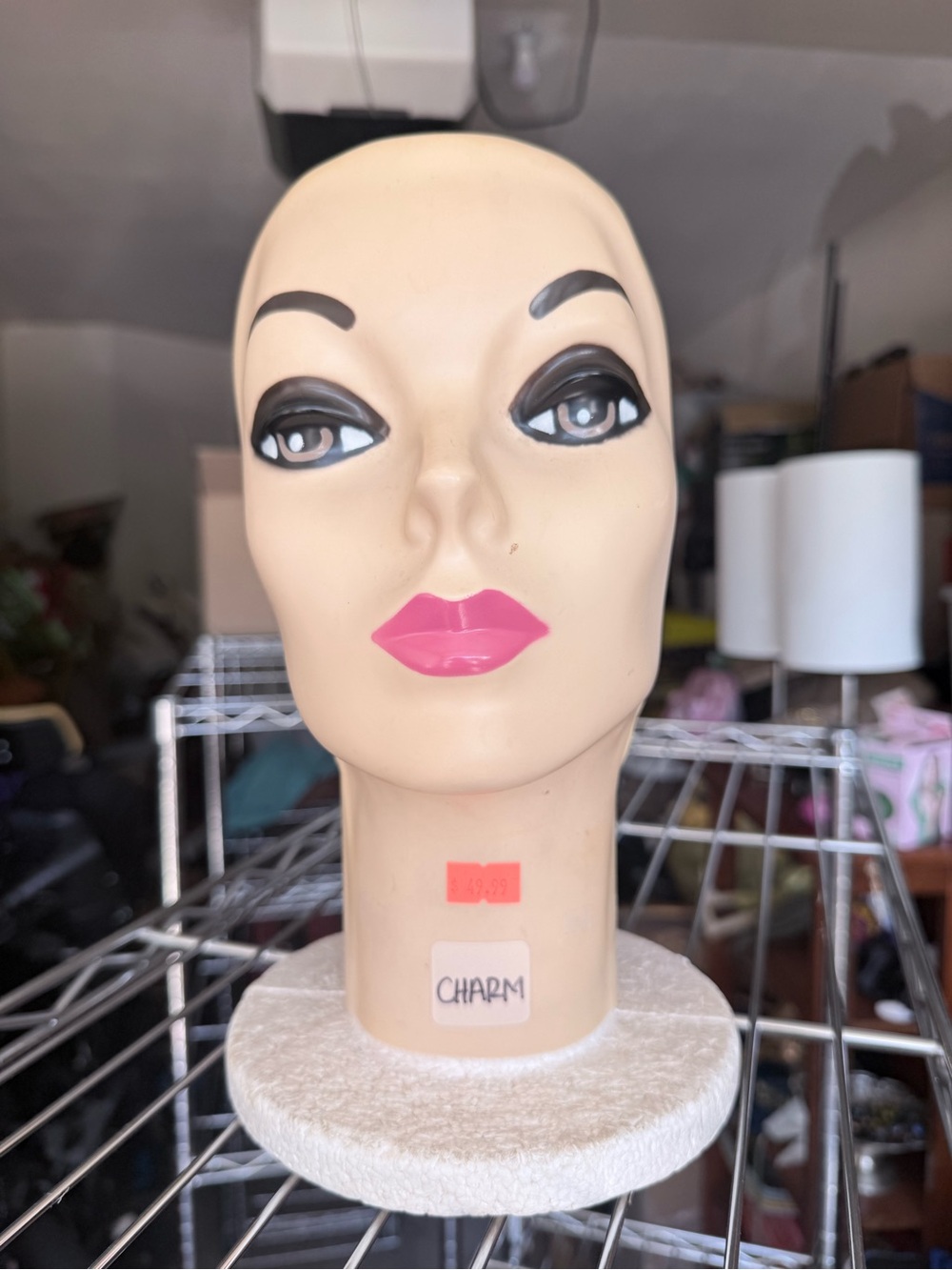 Vintage Retro 1970s/1980s Plastic & Styrofoam Mannequin Head - Wig Display